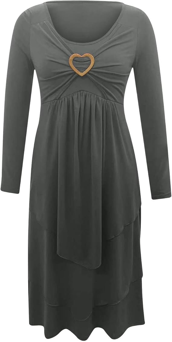 Wedding Guests Casual Cute Heart Long Sleeve Tiered Maxi Dress