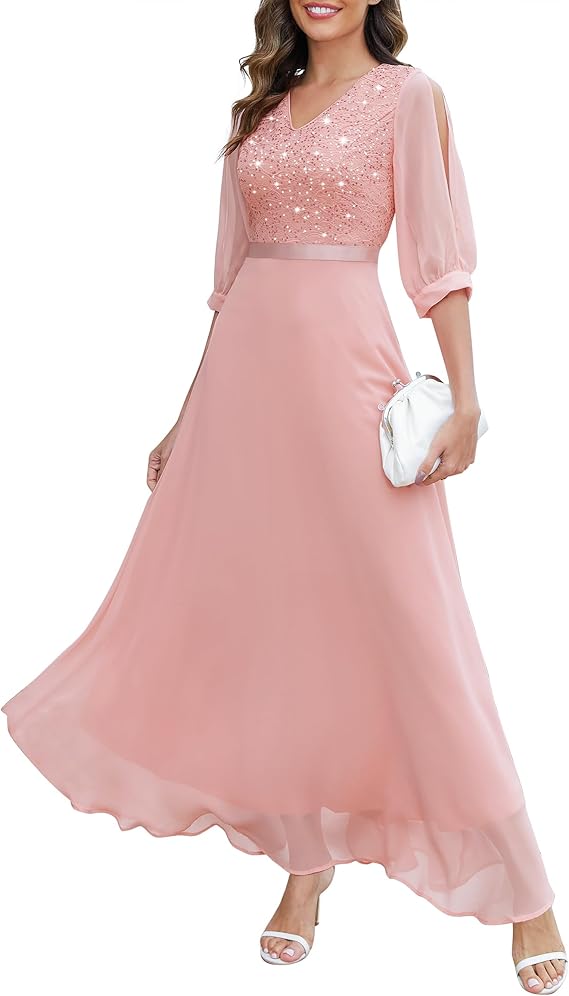 Sequin Dresses Sparkly Glitter Dress Split Sleeves Formal