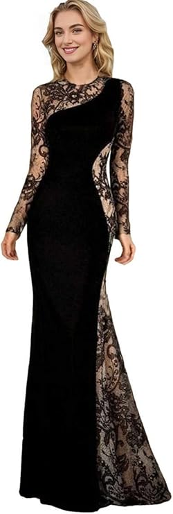 Floor Length Jewel Neck Long Sleeves Lace Mermaid