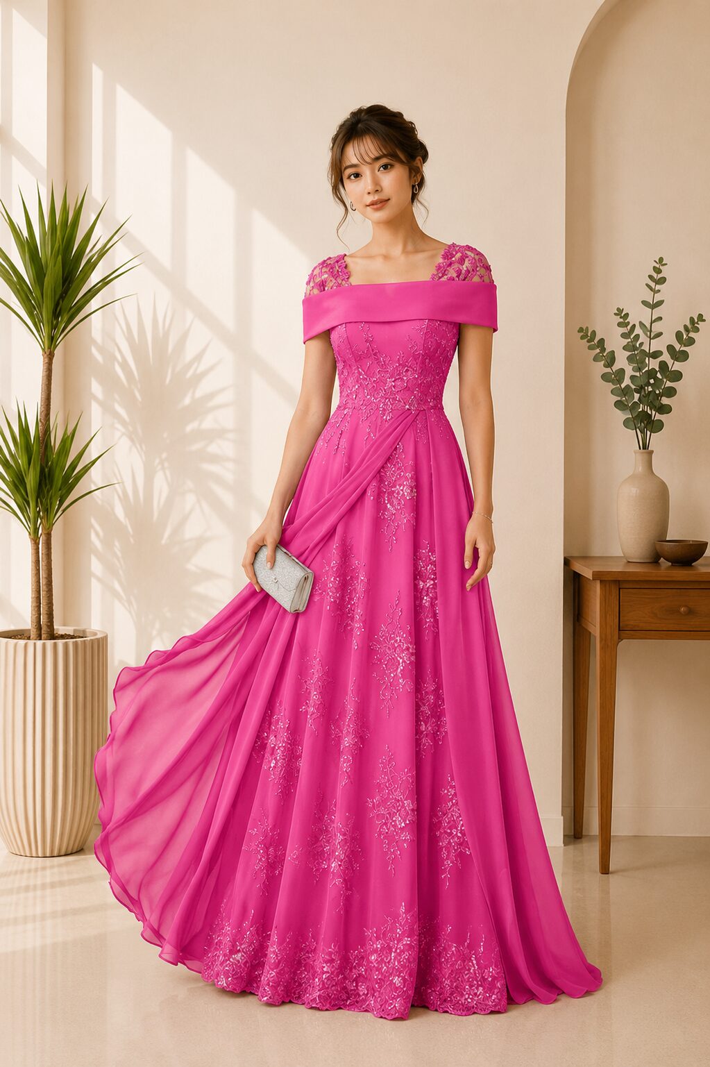 Lace Applique Long Dress Sequin A Line