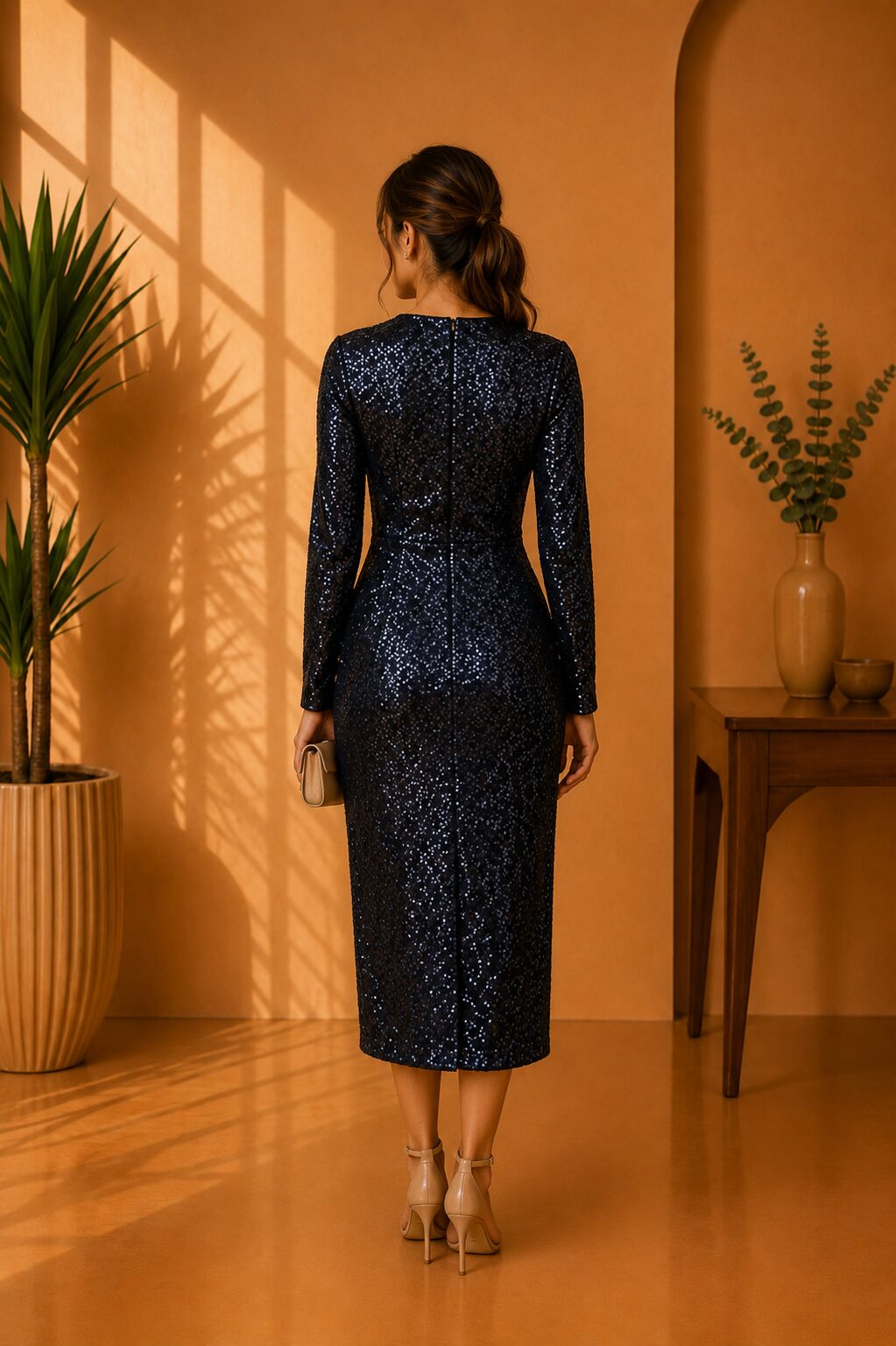 Midnight Sequin Elegance Midi Dress - Image 2