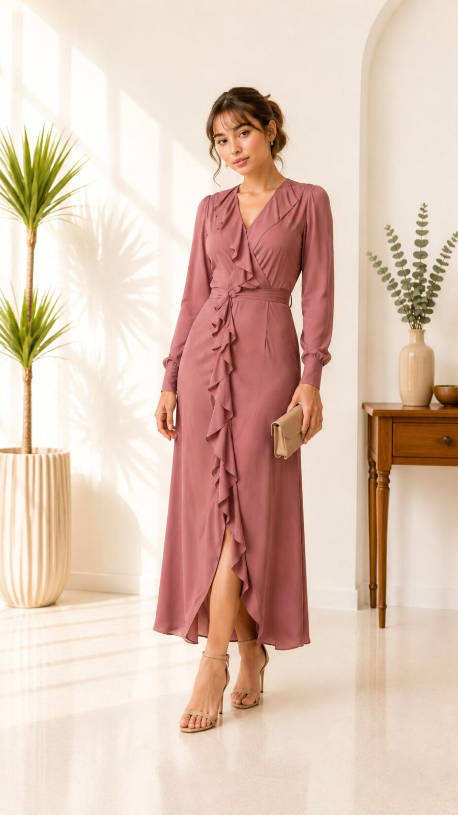 Rosewood Ruffle Wrap Midi Dress